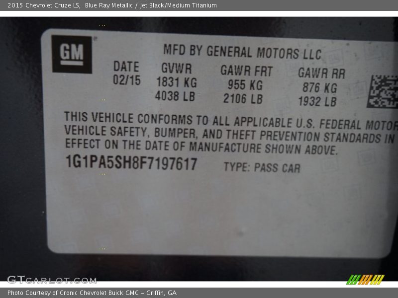 Blue Ray Metallic / Jet Black/Medium Titanium 2015 Chevrolet Cruze LS
