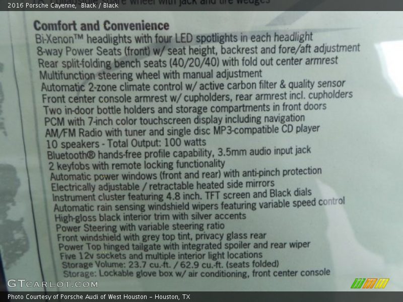  2016 Cayenne  Window Sticker