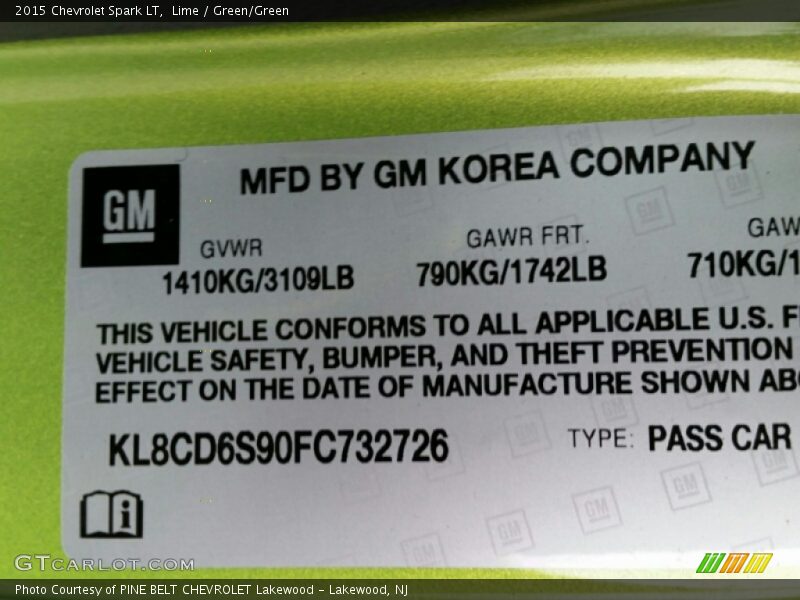 Lime / Green/Green 2015 Chevrolet Spark LT