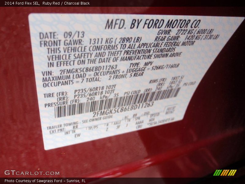 Ruby Red / Charcoal Black 2014 Ford Flex SEL