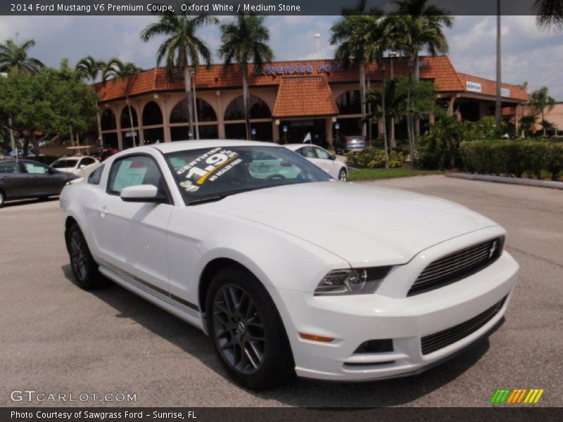 Oxford White / Medium Stone 2014 Ford Mustang V6 Premium Coupe