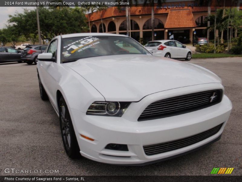 Oxford White / Medium Stone 2014 Ford Mustang V6 Premium Coupe