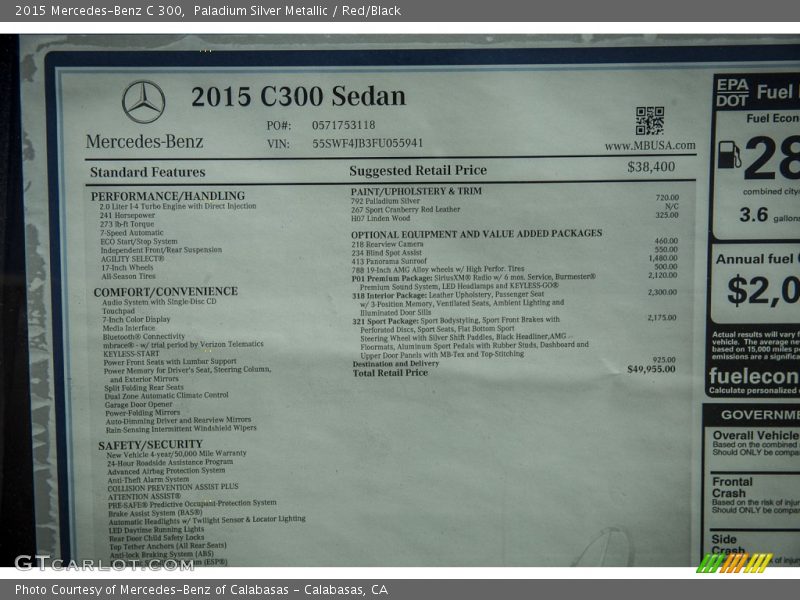 Paladium Silver Metallic / Red/Black 2015 Mercedes-Benz C 300