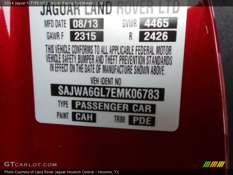 Italian Racing Red Metallic / Jet 2014 Jaguar F-TYPE V8 S