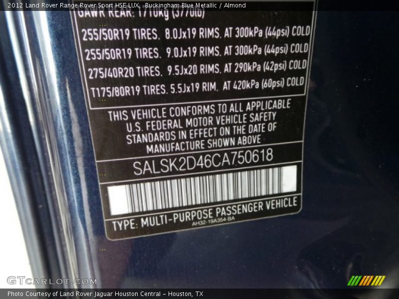 Buckingham Blue Metallic / Almond 2012 Land Rover Range Rover Sport HSE LUX