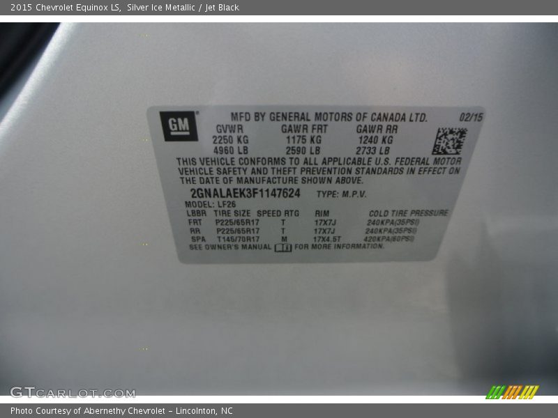Silver Ice Metallic / Jet Black 2015 Chevrolet Equinox LS