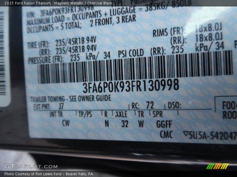 Magnetic Metallic / Charcoal Black 2015 Ford Fusion Titanium