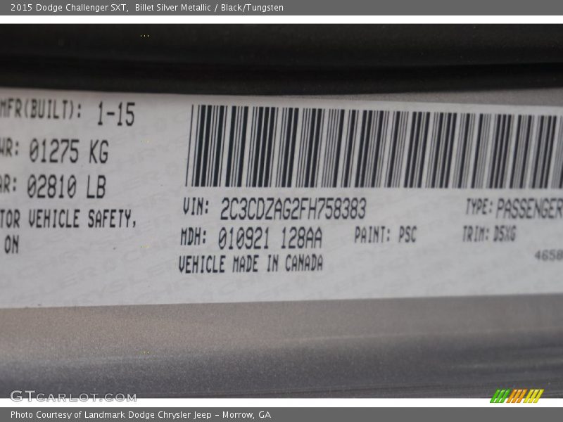 Billet Silver Metallic / Black/Tungsten 2015 Dodge Challenger SXT