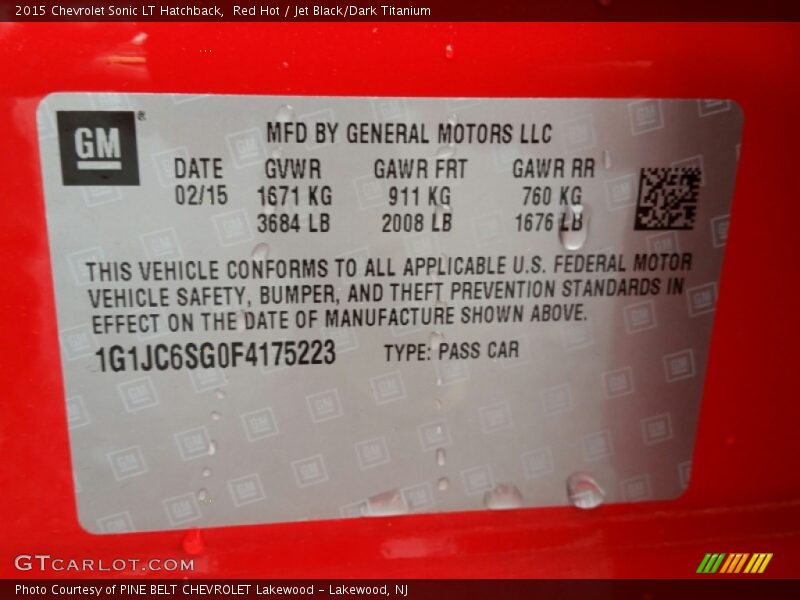 Red Hot / Jet Black/Dark Titanium 2015 Chevrolet Sonic LT Hatchback