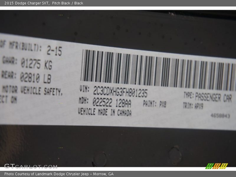 2015 Charger SXT Pitch Black Color Code PX8