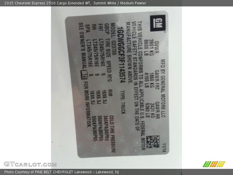 Summit White / Medium Pewter 2015 Chevrolet Express 2500 Cargo Extended WT