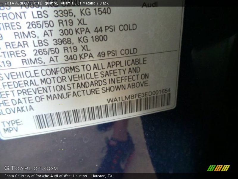 Atlantis Blue Metallic / Black 2014 Audi Q7 3.0 TDI quattro