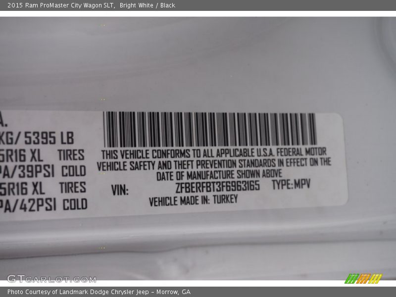 Bright White / Black 2015 Ram ProMaster City Wagon SLT