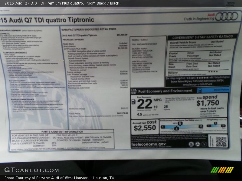  2015 Q7 3.0 TDI Premium Plus quattro Window Sticker
