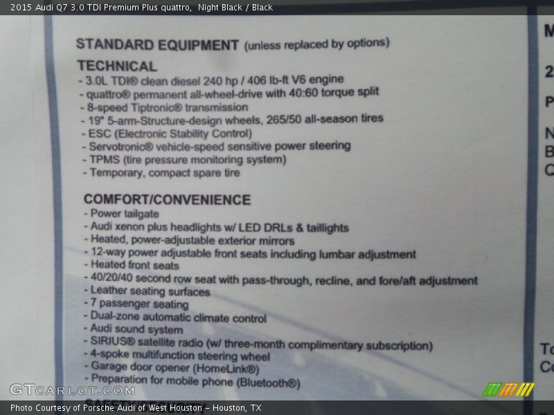 Night Black / Black 2015 Audi Q7 3.0 TDI Premium Plus quattro