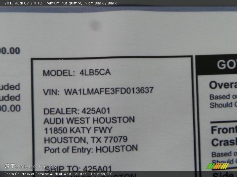 Night Black / Black 2015 Audi Q7 3.0 TDI Premium Plus quattro
