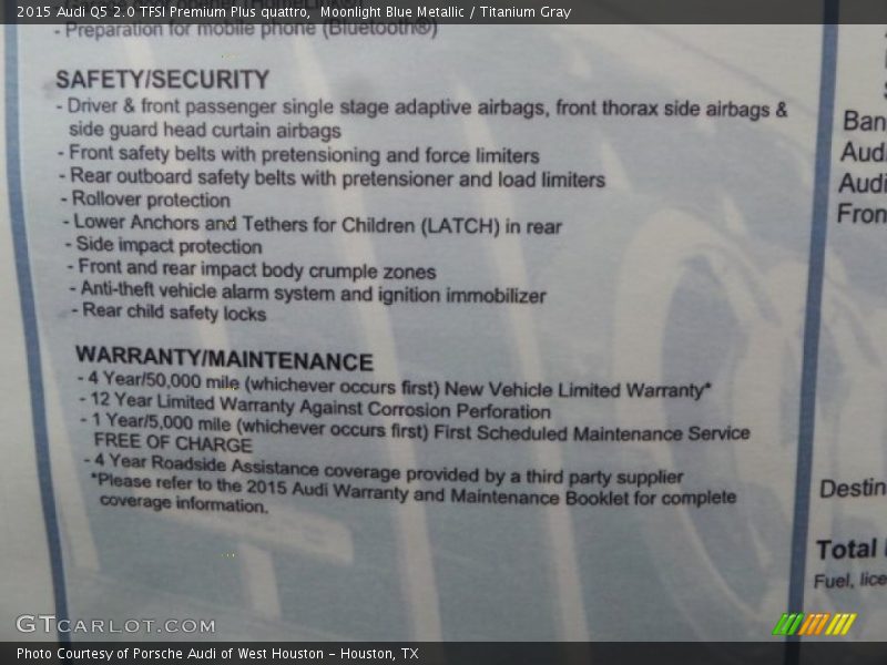 Moonlight Blue Metallic / Titanium Gray 2015 Audi Q5 2.0 TFSI Premium Plus quattro