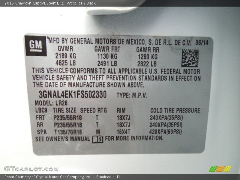 Arctic Ice / Black 2015 Chevrolet Captiva Sport LTZ