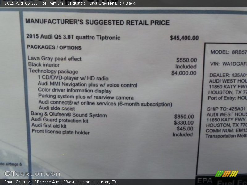 Lava Gray Metallic / Black 2015 Audi Q5 3.0 TFSI Premium Plus quattro