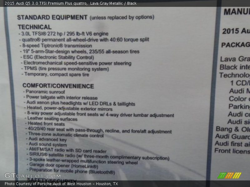 Lava Gray Metallic / Black 2015 Audi Q5 3.0 TFSI Premium Plus quattro