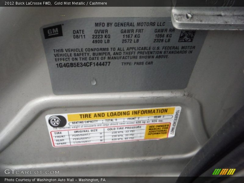 Gold Mist Metallic / Cashmere 2012 Buick LaCrosse FWD