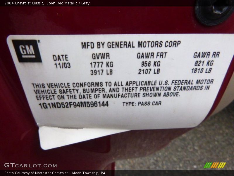 Sport Red Metallic / Gray 2004 Chevrolet Classic