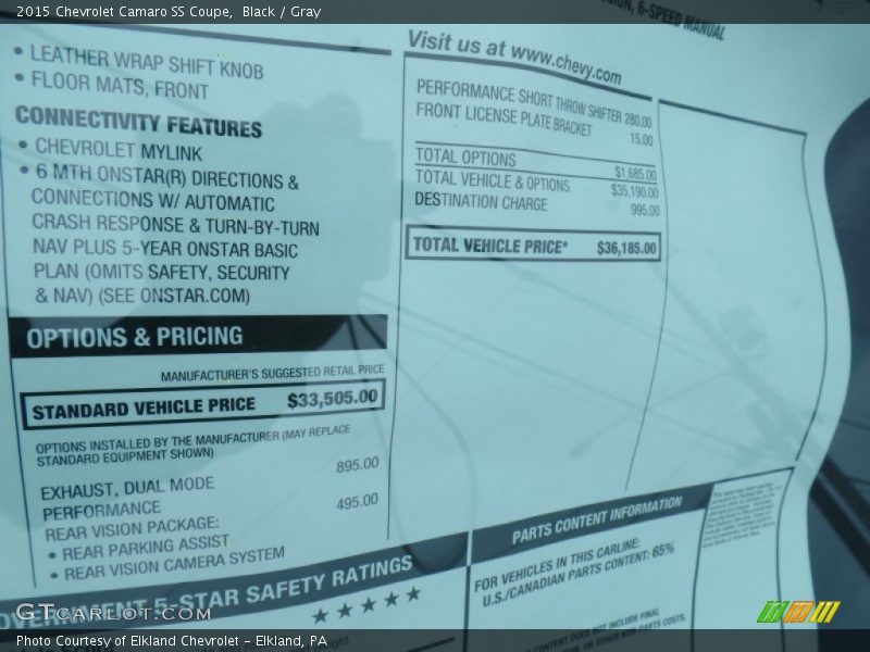  2015 Camaro SS Coupe Window Sticker