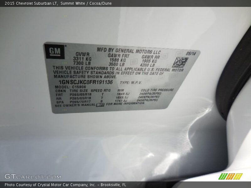 Summit White / Cocoa/Dune 2015 Chevrolet Suburban LT