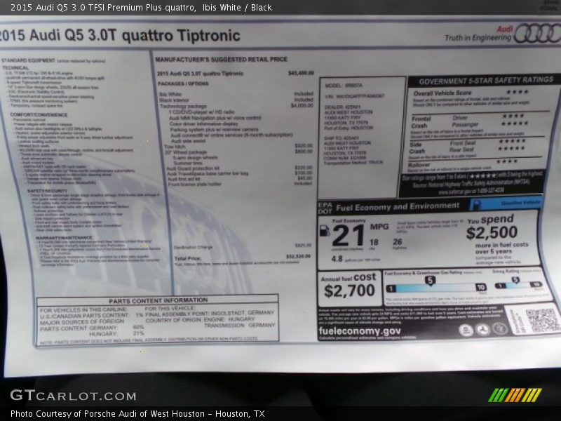 Ibis White / Black 2015 Audi Q5 3.0 TFSI Premium Plus quattro