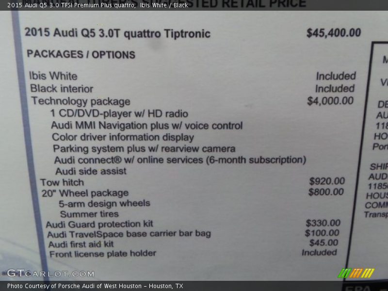 Ibis White / Black 2015 Audi Q5 3.0 TFSI Premium Plus quattro