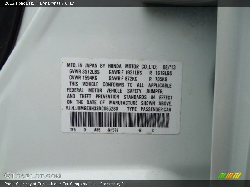 Taffeta White / Gray 2013 Honda Fit