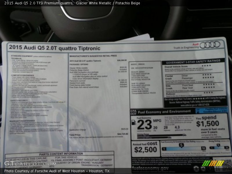 Glacier White Metallic / Pistachio Beige 2015 Audi Q5 2.0 TFSI Premium quattro
