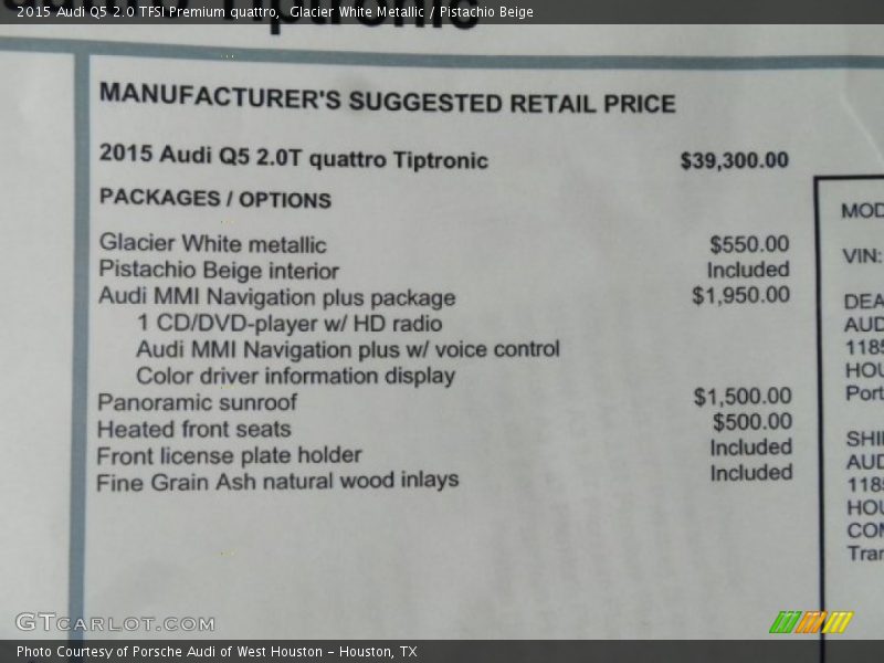 Glacier White Metallic / Pistachio Beige 2015 Audi Q5 2.0 TFSI Premium quattro