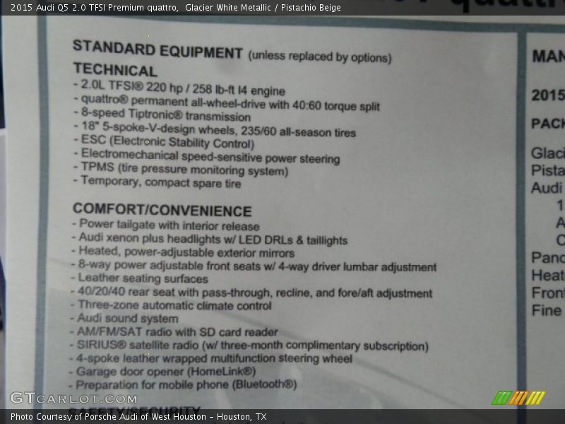 Glacier White Metallic / Pistachio Beige 2015 Audi Q5 2.0 TFSI Premium quattro