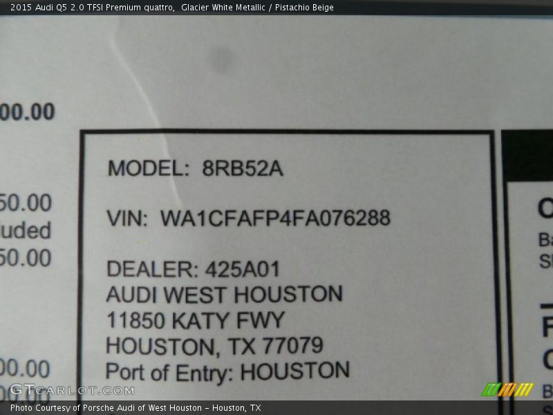 Glacier White Metallic / Pistachio Beige 2015 Audi Q5 2.0 TFSI Premium quattro