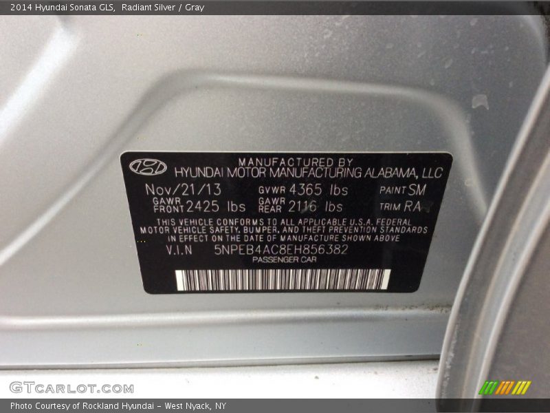 Radiant Silver / Gray 2014 Hyundai Sonata GLS