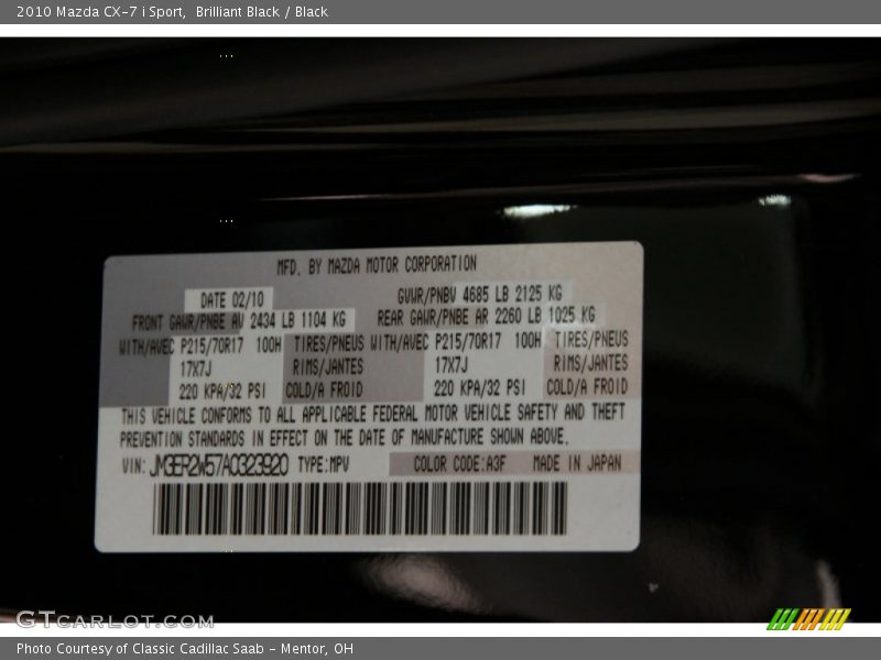 Brilliant Black / Black 2010 Mazda CX-7 i Sport