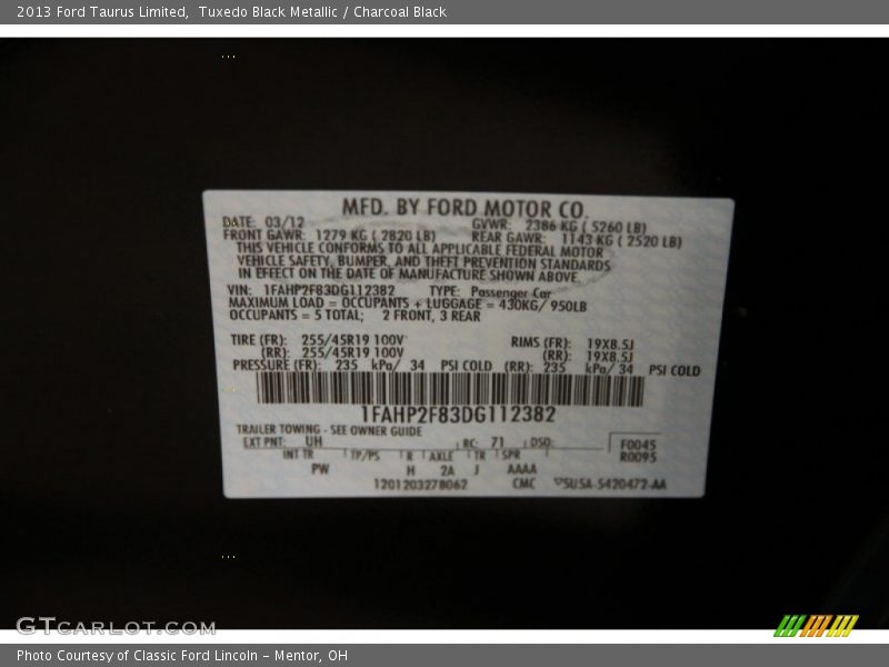 Tuxedo Black Metallic / Charcoal Black 2013 Ford Taurus Limited