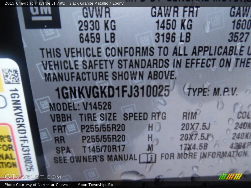 Black Granite Metallic / Ebony 2015 Chevrolet Traverse LT AWD