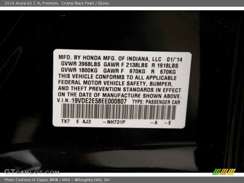 Crystal Black Pearl / Ebony 2014 Acura ILX 2.4L Premium