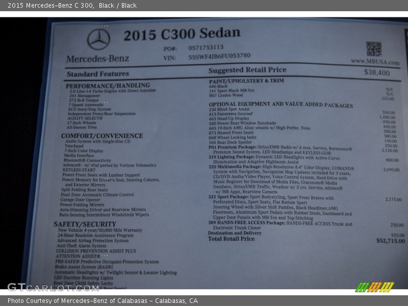 2015 C 300 Window Sticker