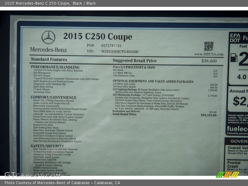 Black / Black 2015 Mercedes-Benz C 250 Coupe