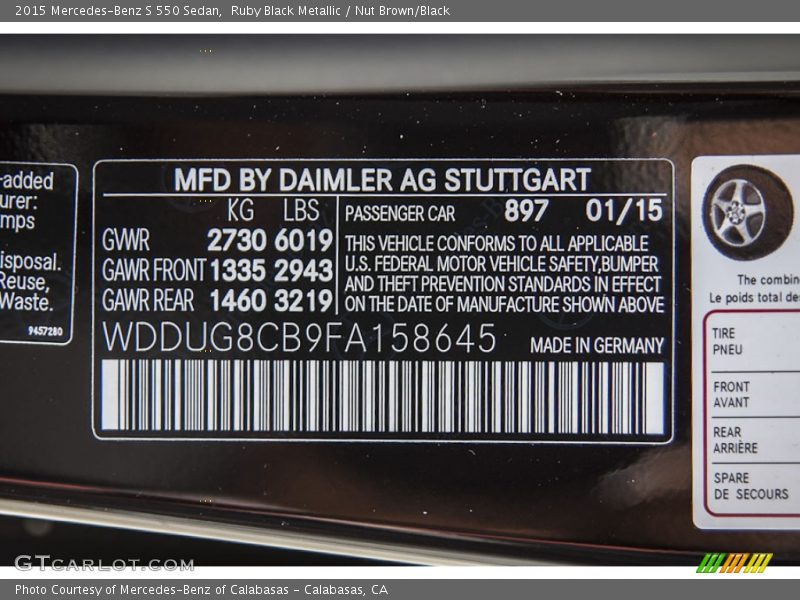 2015 S 550 Sedan Ruby Black Metallic Color Code 897