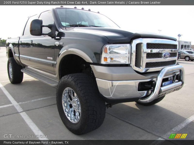Dark Green Satin Metallic / Castano Brown Leather 2005 Ford F250 Super Duty King Ranch FX4 Crew Cab 4x4