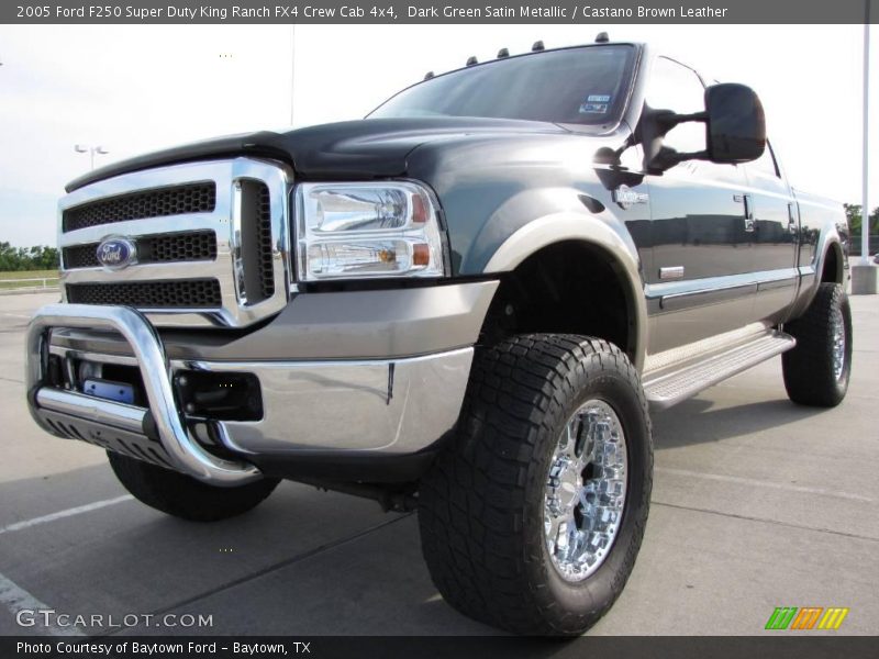 Dark Green Satin Metallic / Castano Brown Leather 2005 Ford F250 Super Duty King Ranch FX4 Crew Cab 4x4