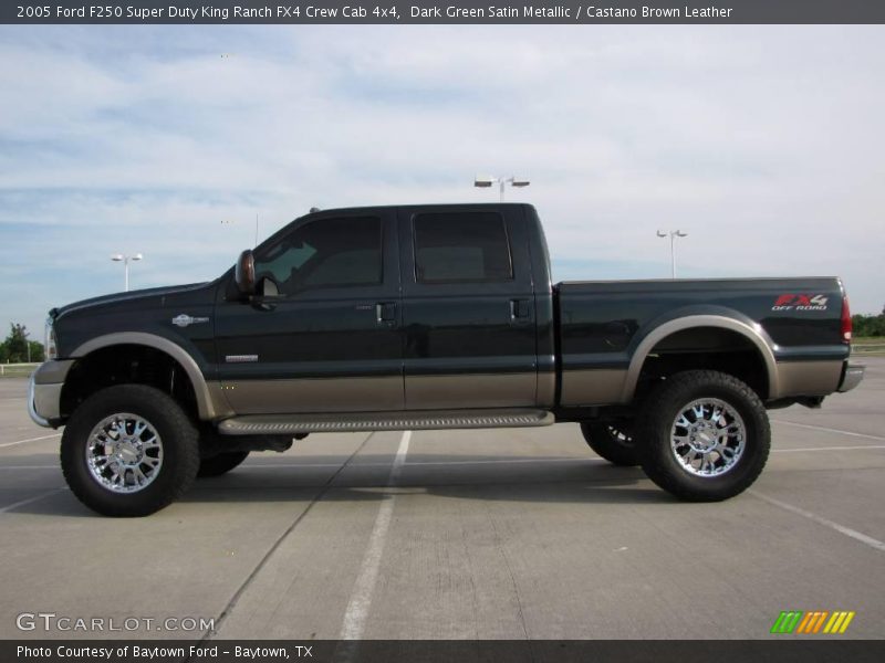 Dark Green Satin Metallic / Castano Brown Leather 2005 Ford F250 Super Duty King Ranch FX4 Crew Cab 4x4