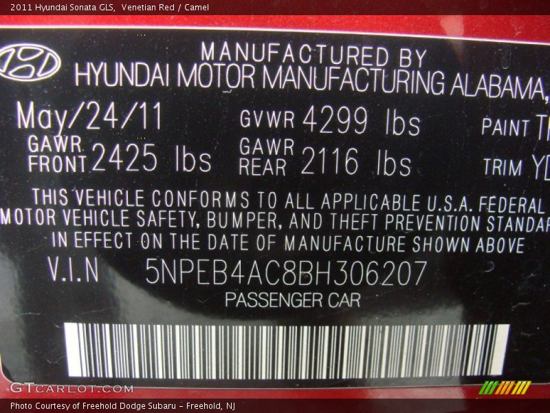 Venetian Red / Camel 2011 Hyundai Sonata GLS