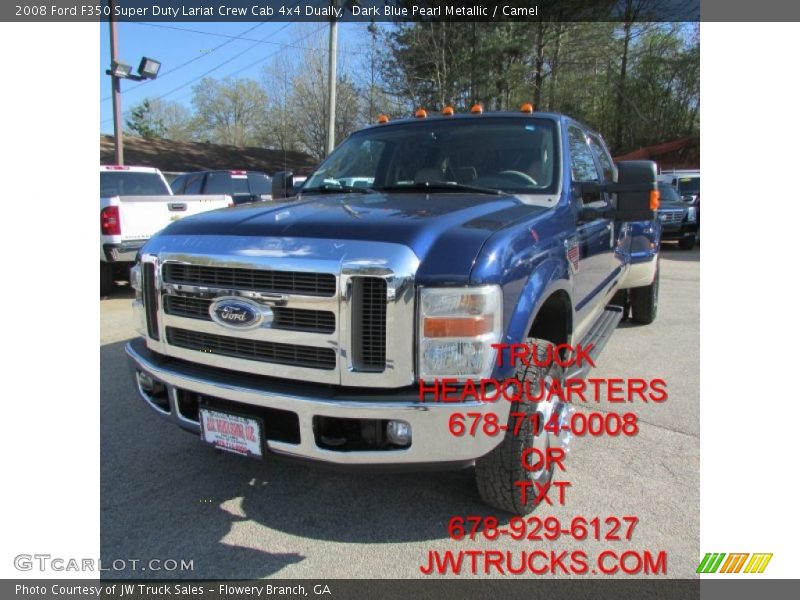 Dark Blue Pearl Metallic / Camel 2008 Ford F350 Super Duty Lariat Crew Cab 4x4 Dually