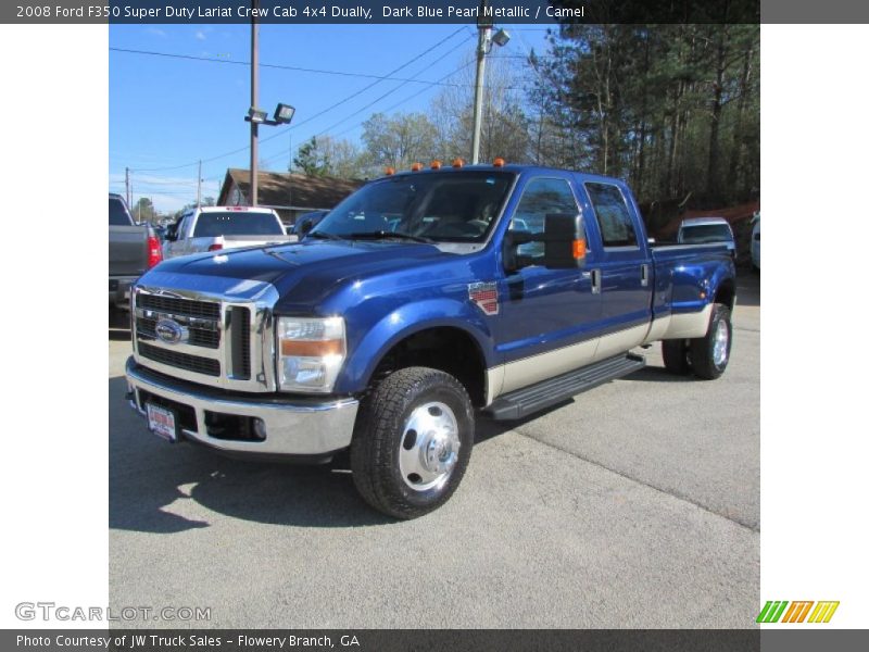 Dark Blue Pearl Metallic / Camel 2008 Ford F350 Super Duty Lariat Crew Cab 4x4 Dually