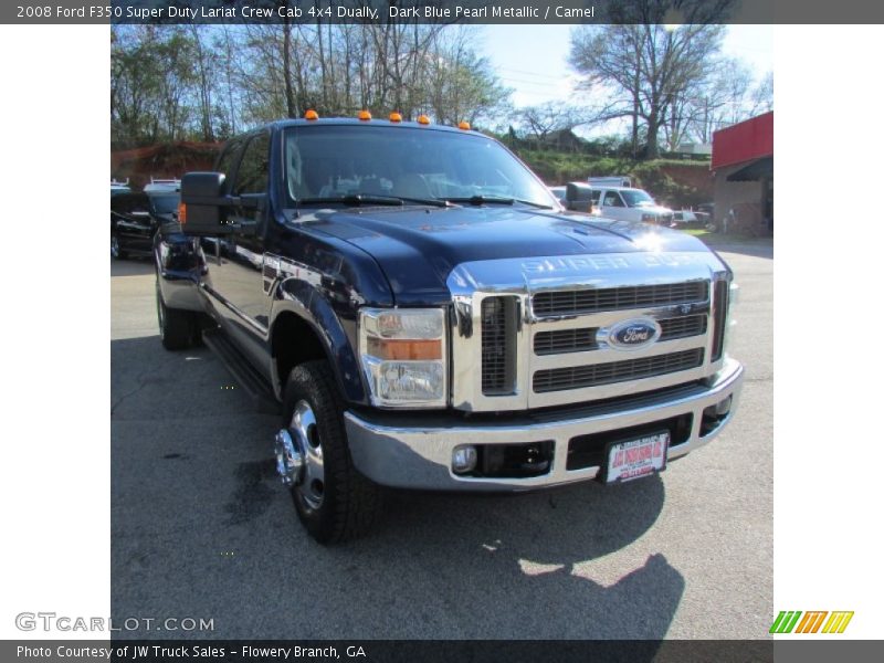 Dark Blue Pearl Metallic / Camel 2008 Ford F350 Super Duty Lariat Crew Cab 4x4 Dually